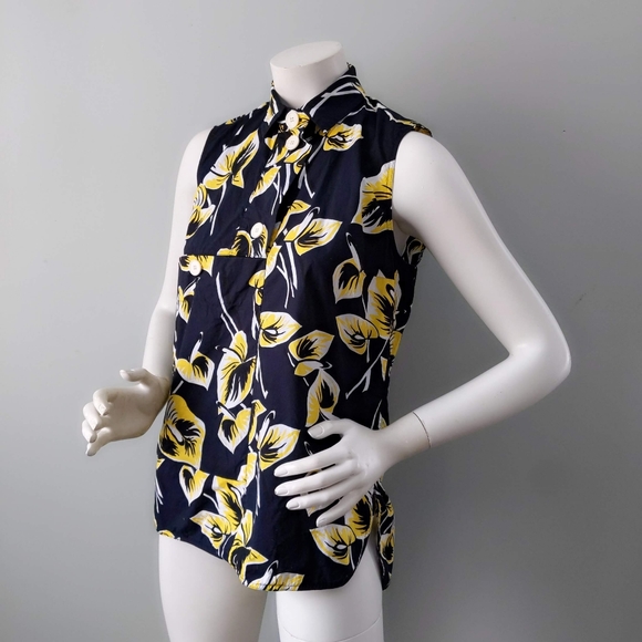 Marni Cruise 2016 Black & Yellow Floral Palm Print Sleeveless Shirt Blouse 40 - Picture 3 of 9